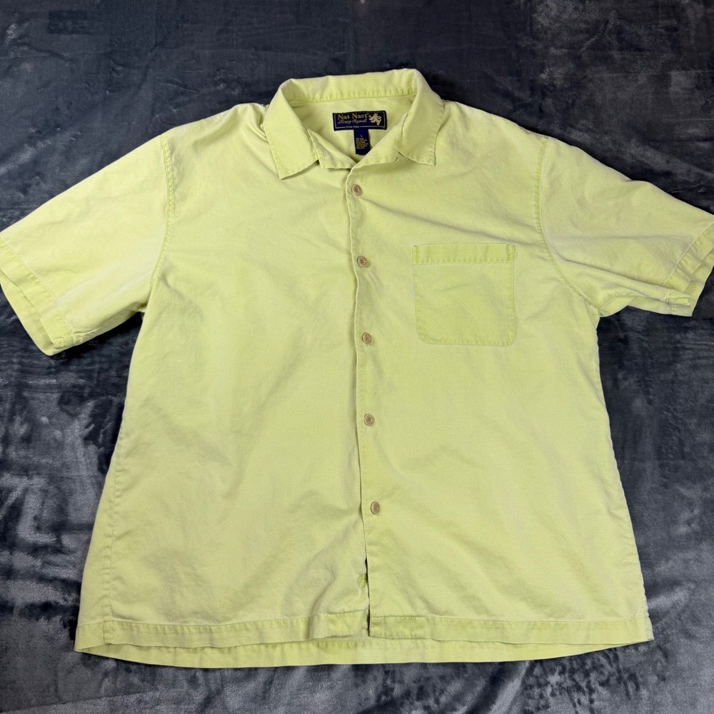 Nat Nast Luxury Originals Yellow Silk Cotton Button Up Shirt Mens Large